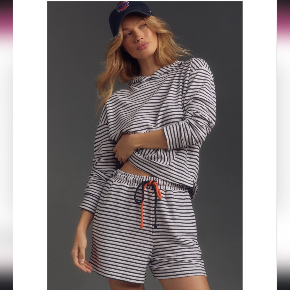 Sundry By "Anthropology" Navy & White Striped Hoodie